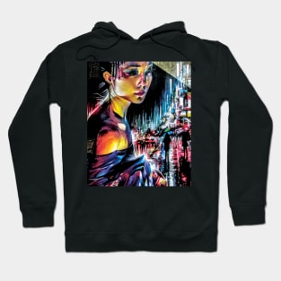 Cyberpunk Geisha- A Neon Vaporware portrait Hoodie